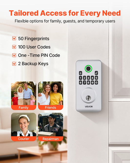 Fingerprint Door Lock, Electronic Biometric Deadbolt With Pioneering Easy-Grip Design, Auto Locking, One-Time Code, Anti-Peeking Password, Keyless Entry Door Lock For Home, Apartment, Silver